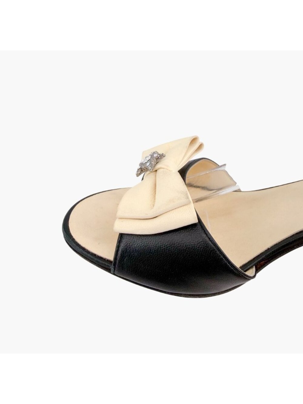 Chanel CC Crystal Star Bow Sandals Heels Cream Black Size 37.5 US 6.5-7 Women's - Picture 11 of 16